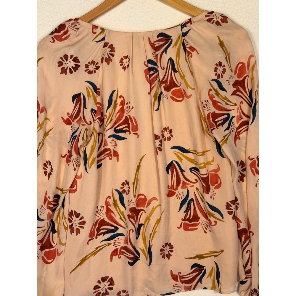 Joie Boyana Blouse Women XS Pink Sky 100% Silk Floral V-Neck Ruffle Cuff NEW - Picture 10 of 10